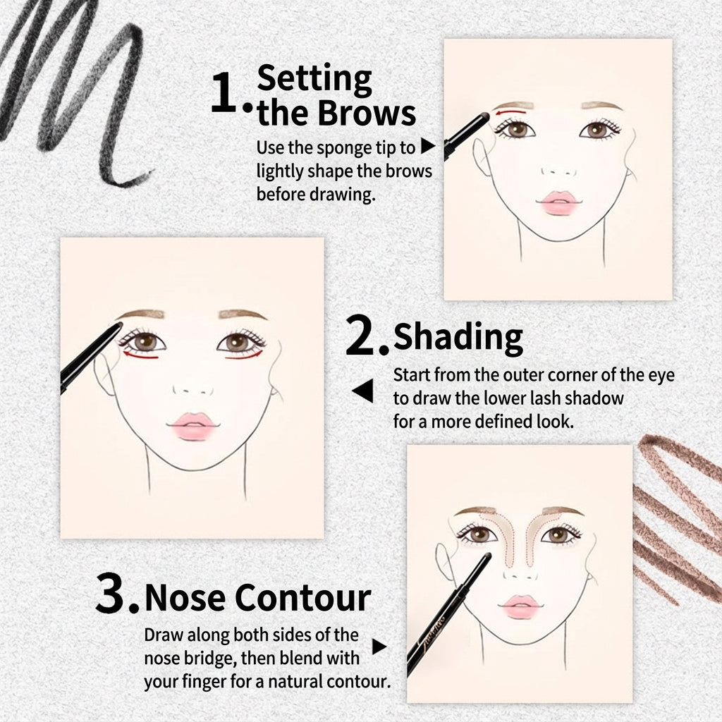 Glossria Dual-Ended Brow Pencil — Waterproof, Sweat-Resistant, Long-Lasting Define & Fill Brow Tool