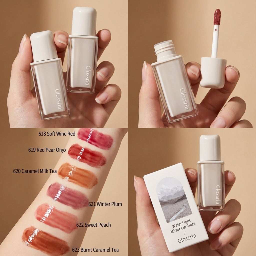 Glossria Mirror-Gloss Lip Tint – Hydrating Crystal Shine, Long-Lasting & Non-Sticky