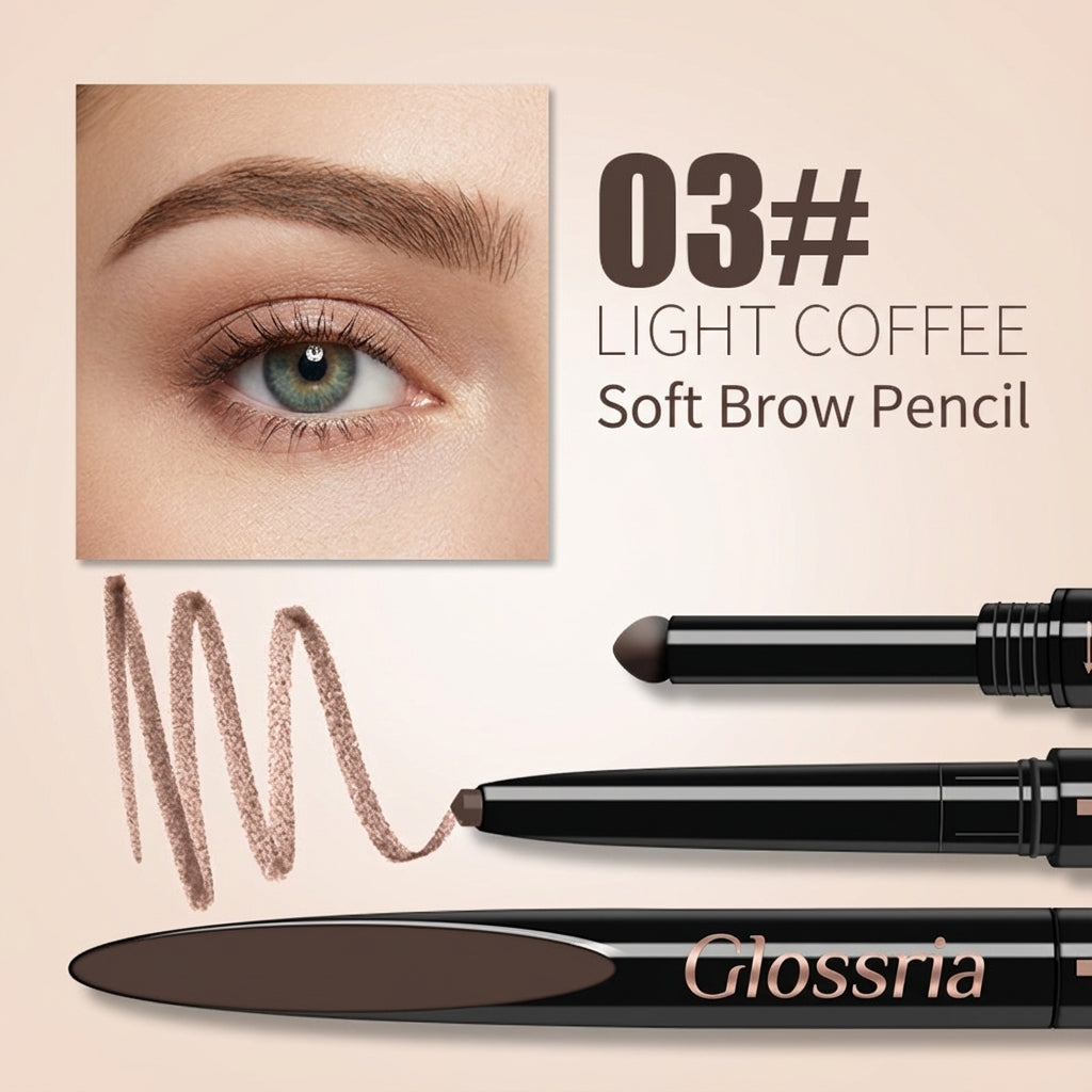 Glossria Dual-Ended Brow Pencil — Waterproof, Sweat-Resistant, Long-Lasting Define & Fill Brow Tool