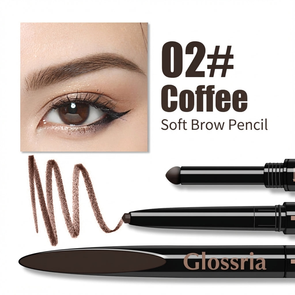 Glossria Dual-Ended Brow Pencil — Waterproof, Sweat-Resistant, Long-Lasting Define & Fill Brow Tool